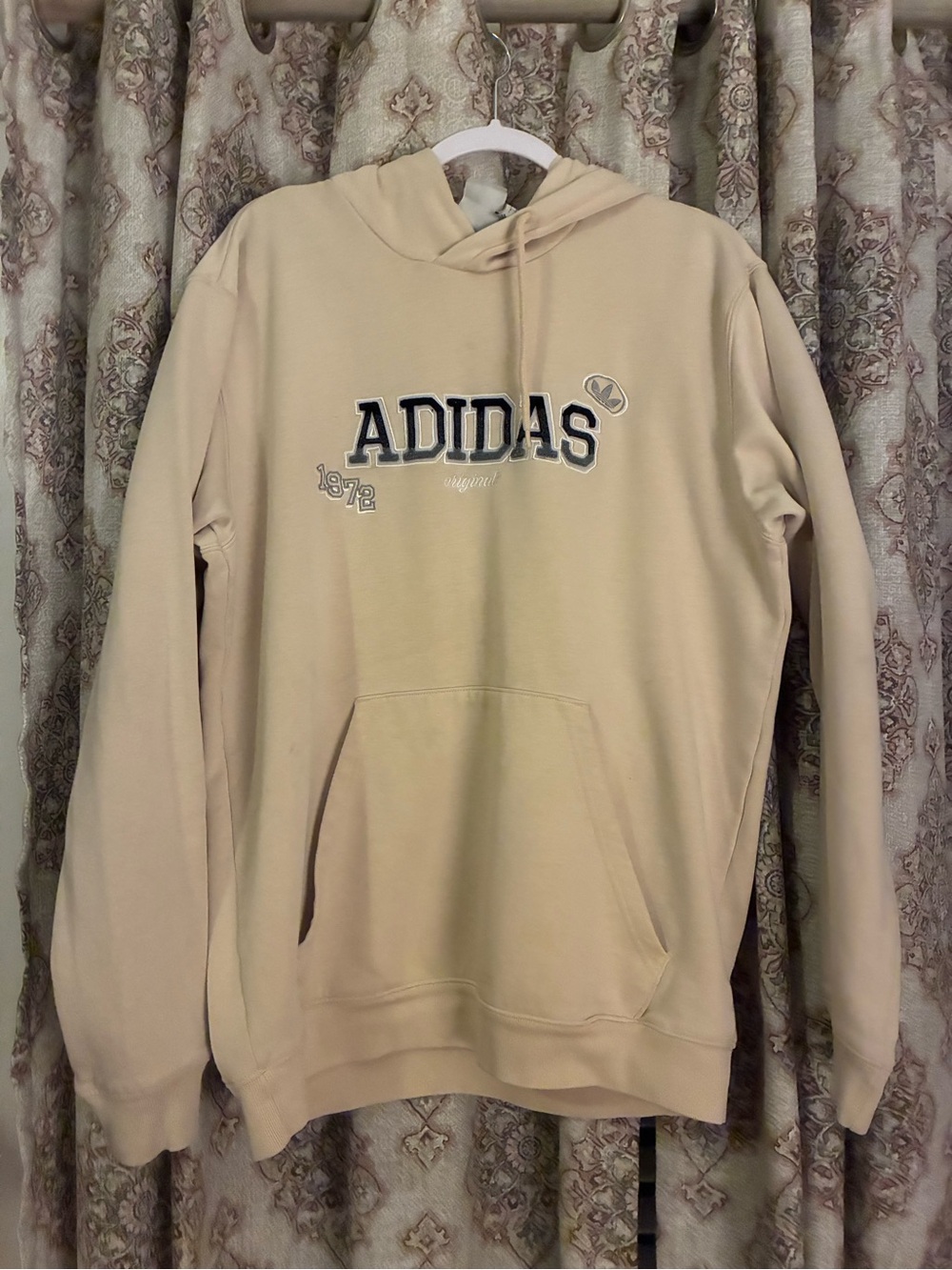 adidas Beige Pullover Hoodie with Embroidered Logo